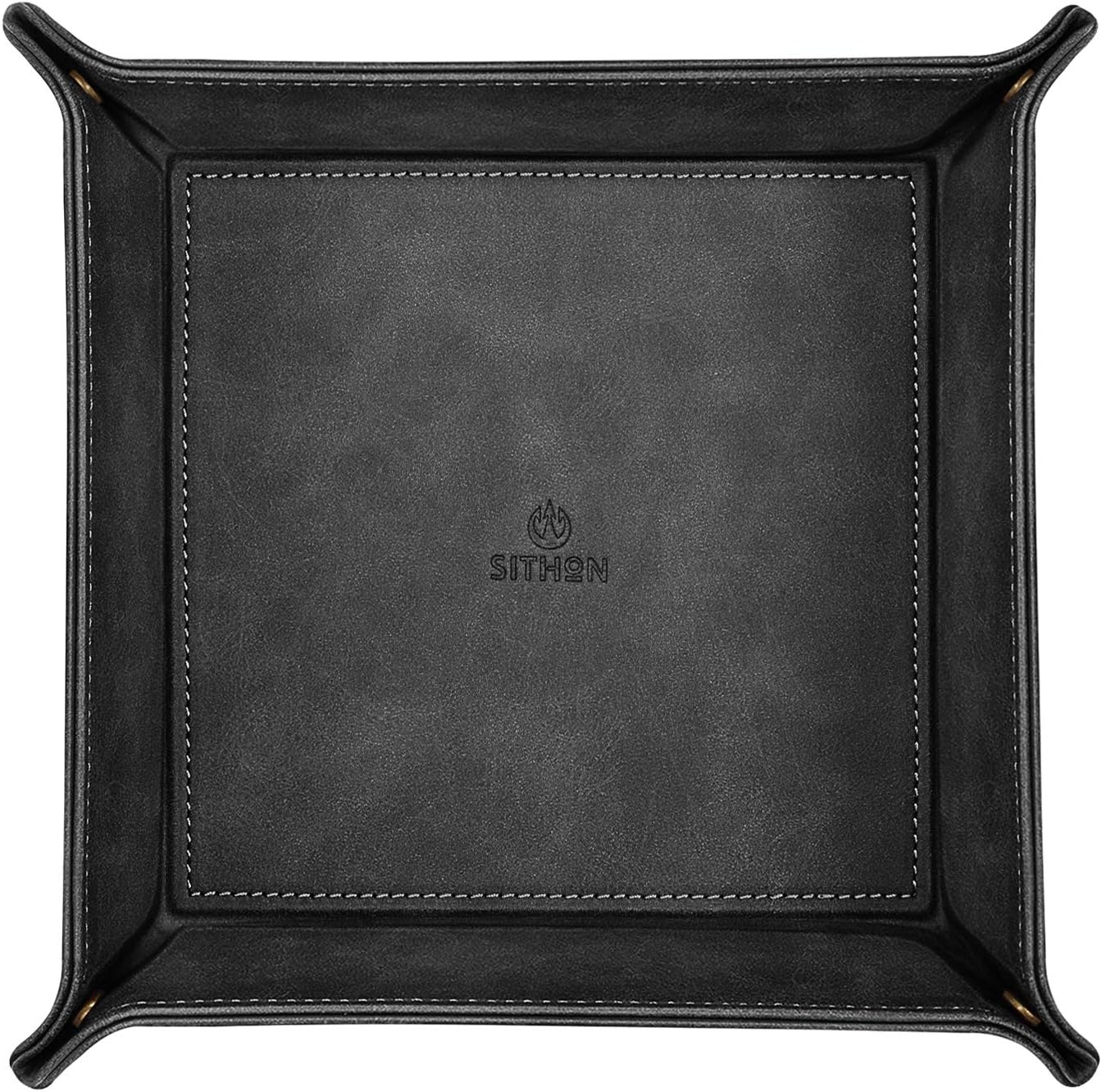 SITHON Valet Tray Desktop Storage Organizer – Premium PU Leather Catchall Bedside Vanity Tray Nightstand Caddy Holder for Keys, Phone, Wallet, Coin, Valentine's Day Gift, Brown
