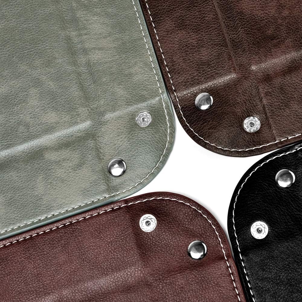 Oirlv Premium Leather Valet Tray for Men Jewelry Organizer, Desktop Storage,Key Wallets Cell Phones Catchall Tray Nightstand or Dresser Organizer Plate (Black)