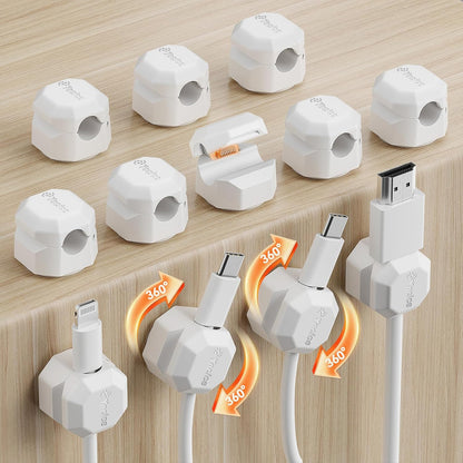 8 Pack Rotatable Cable Clips,Spring Cord Organizer Desk Cable Management Cord Holder Adhesive Phone Charger Cord Clips for Home Office Car Wall Nightstand Accessories White