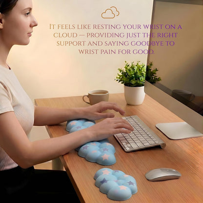 Cloud Wrist Rest Set for Keyboard and Mouse, Includes Cute Coaster, with Computers and Laptops（Purple Star Set）