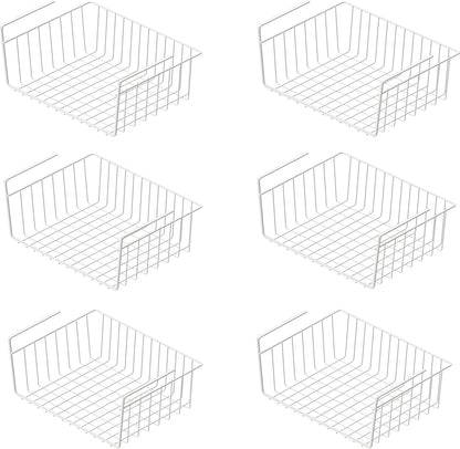 Simple Houseware Under Shelf Basket, White – 2-Pack Space-Saving Storage Organizer for Kitchen, Pantry, Closet, Office – Wire Metal Shelf Organizer, No Tools Required