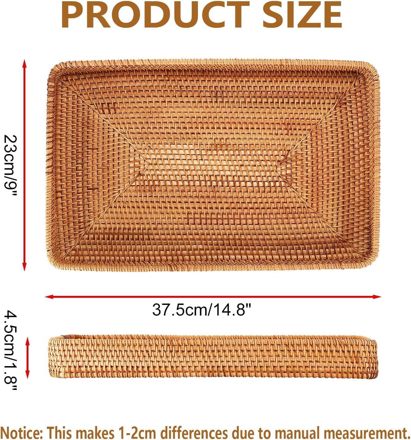 Hipiwe Key Basket Tray for Entryway Table Rattan Serving Tray Handwoven Wicker Baskets Vanity Trays Square Decorative Fruit Trays for Kitchen Counter Bedside Living Room Bathroom, 8.1"