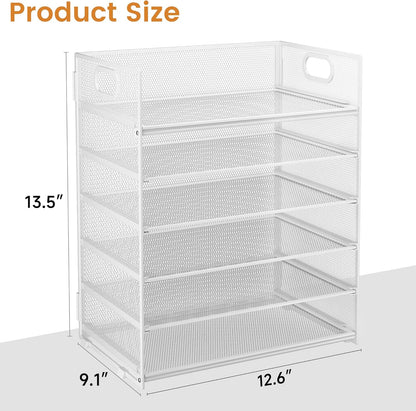 Subekyu 6 Tier Office File Paper Desk Tray Organizer with Handle, Stackable Slide Mesh Letter Tray Folder Blue Desk Organizer, Desktop Document Sorter for Classroom, Office, Home Supplies Storage