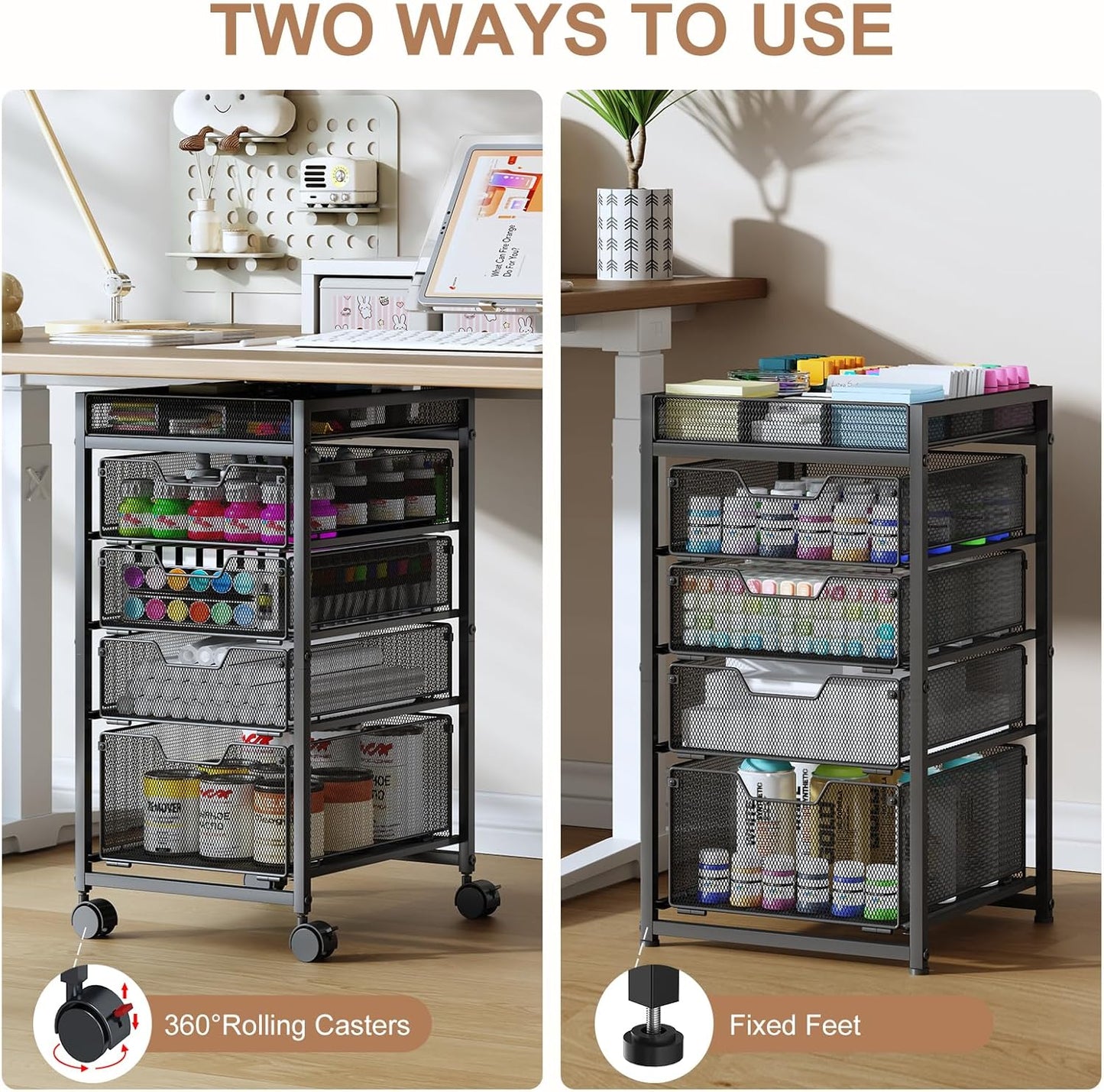 Rolling Utility Cart with 3 Drawers, Craft Organizer and Storage with DIY Divider, Lockable Wheels, Multi-Functional Storage for Art Supplies, Store for Brushes & Paints & Small Parts(Patent Pending)
