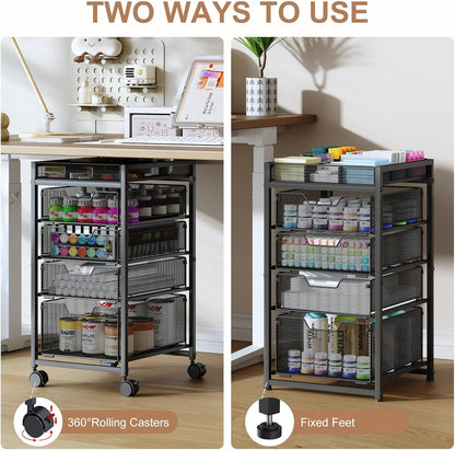 Rolling Utility Cart with 3 Drawers, Craft Organizer and Storage with DIY Divider, Lockable Wheels, Multi-Functional Storage for Art Supplies, Store for Brushes & Paints & Small Parts(Patent Pending)