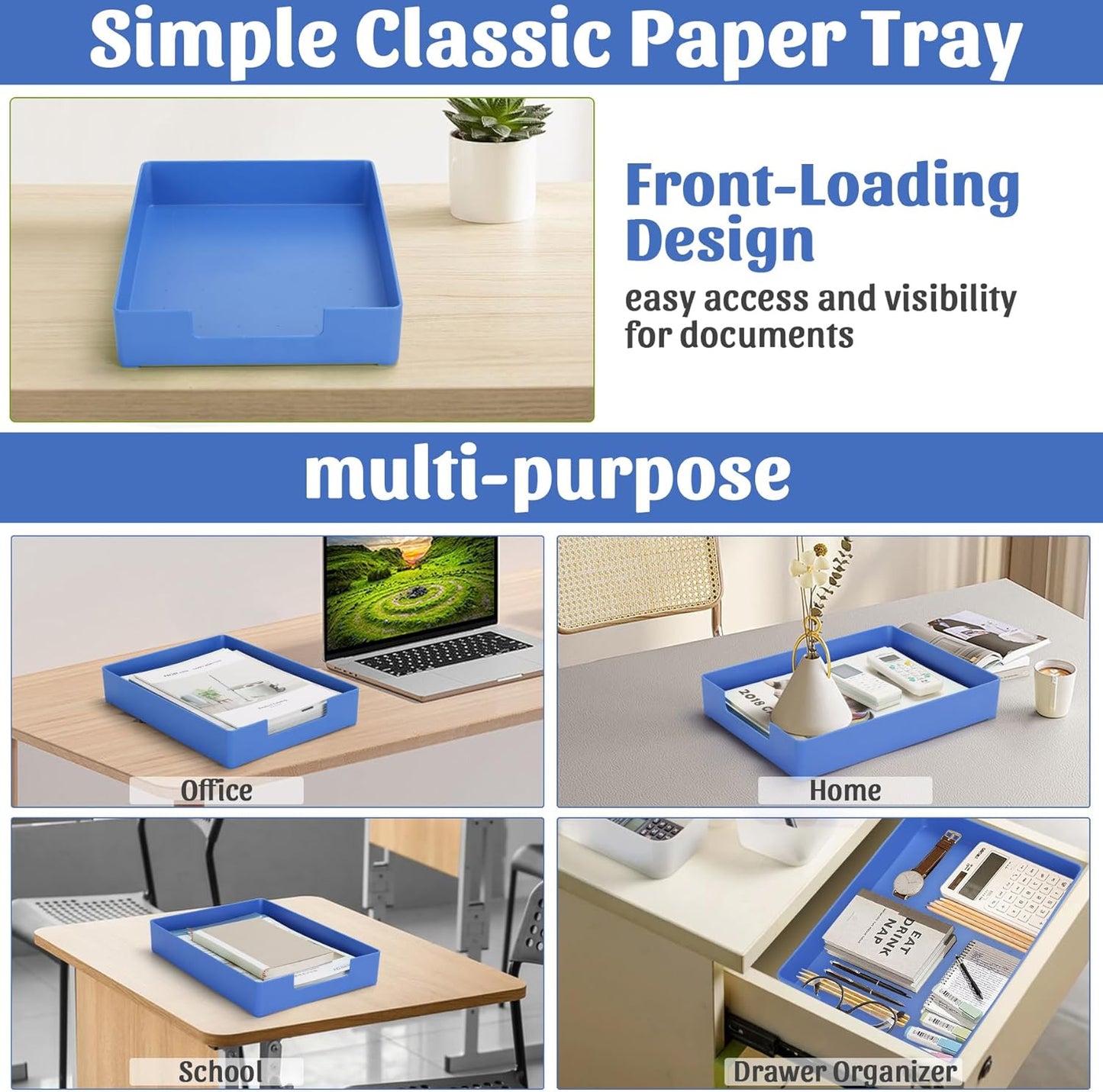 Letter-Size Tray Desk Letter Tray Paper Tray, Sturdy Heavy-Duty Plastic Printer Paper Tray, Single-Tier Stackable File Storage Organizer for Office Home (Clear)