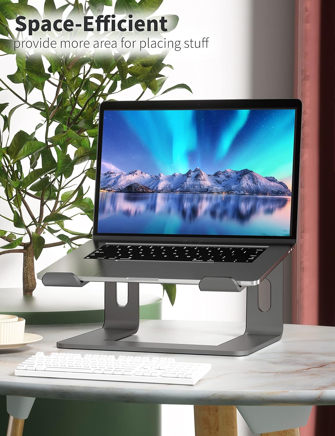 SOUNDANCE Laptop Stand, Aluminum Computer Riser, Ergonomic Laptops Elevator for Desk, Metal Holder Compatible with 10 to 15.6 Inches Notebook Computer, Silver