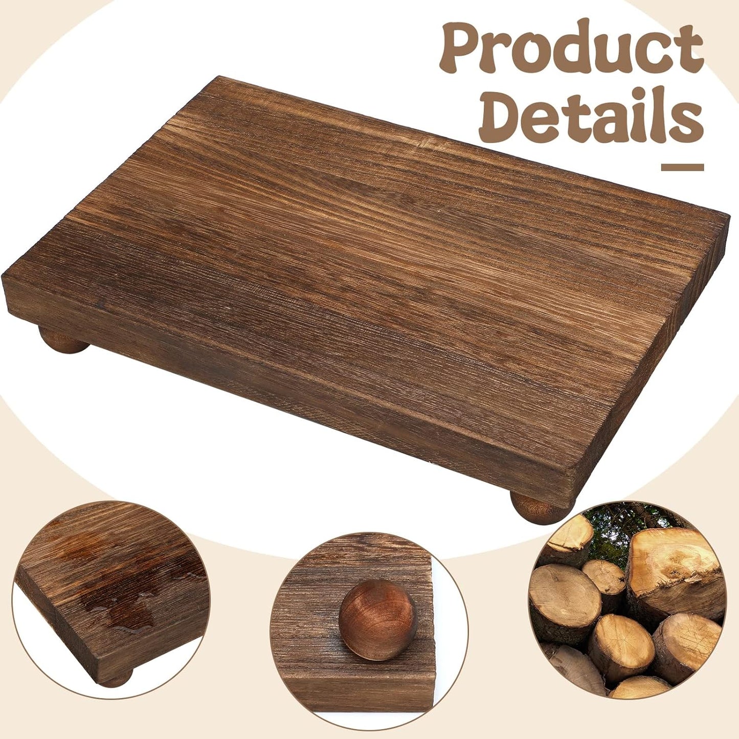 Amyhill Wood Pedestal Stand Kitchen Soap Tray Farmhouse Wooden Riser Stand for Kitchen Bathroom Counter Table Decor Plant Candle Vases Display(Classic,Black,9 x 6 Inch)