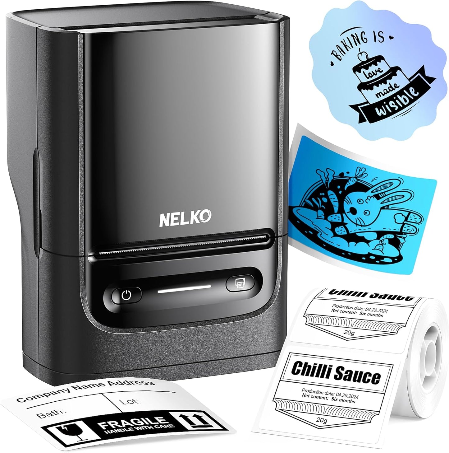 Nelko Label Maker Machine with Tape, PM220 Bluetooth Label Printer, 2 Inch Portable Thermal Printer for Small Business, Address, Logo, Clothing, Smart AI APP for iOS, Android & PC, White