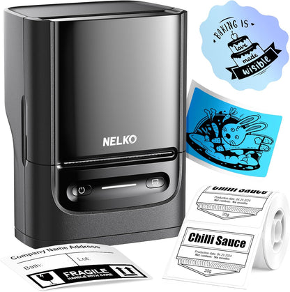 Nelko Label Maker Machine with Tape, PM220 Bluetooth Label Printer, 2 Inch Portable Thermal Printer for Small Business, Address, Logo, Clothing, Smart AI APP for iOS, Android & PC, White