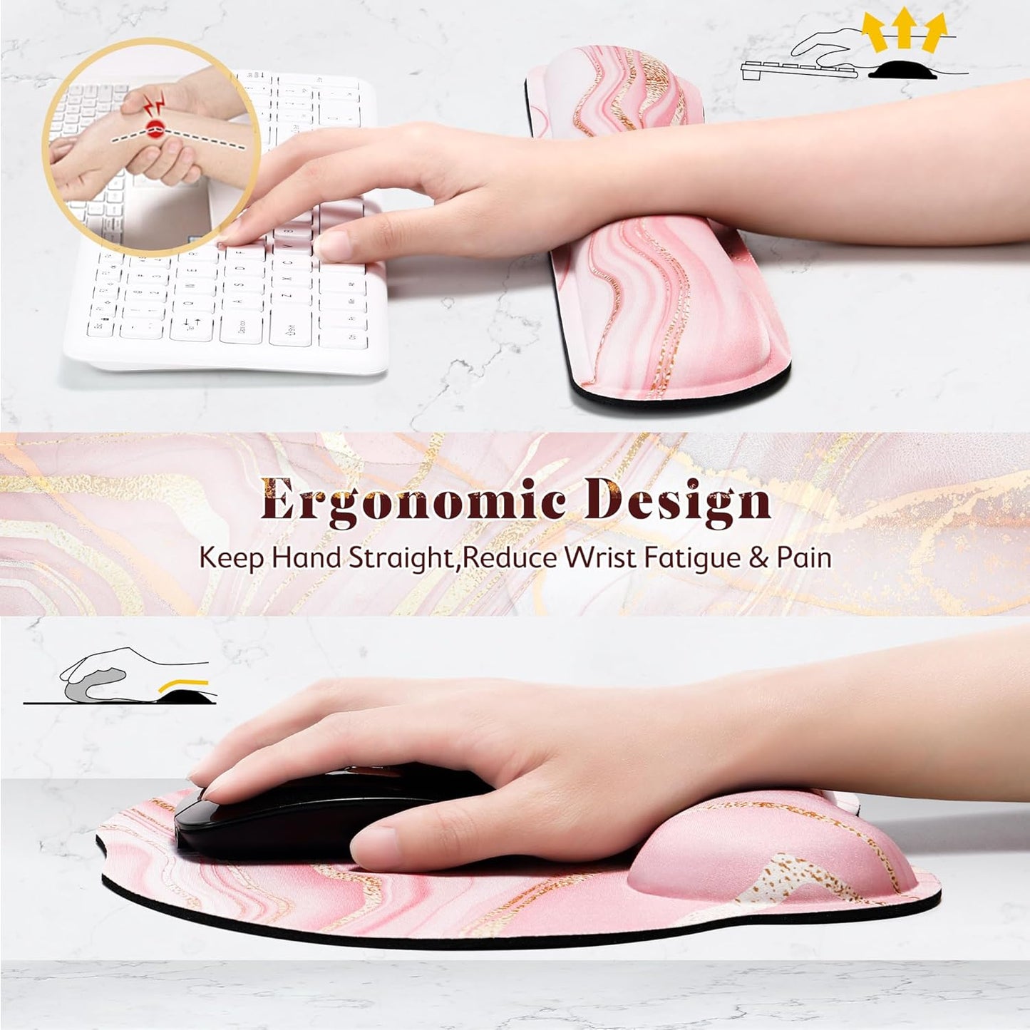 Gimars Upgrade Enlarge Superfine Fibre Soft Smooth Gel Ergonomic Mouse Pad Wrist Support and Keyboard Wrist Rest for Computer, Laptop, Mac, Gaming and Office, Durable, Comfortable and Pain Relief