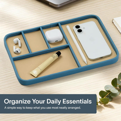 Nordik Leather Valet Tray - Pebble Black - 9.5 x 7.9 Inch Medium Vegan Leather Tray - Stylish Nightstand Organizer for Men - Modern Bedside Caddy - EDC Catchall for Key Watch Wallet Jewellery