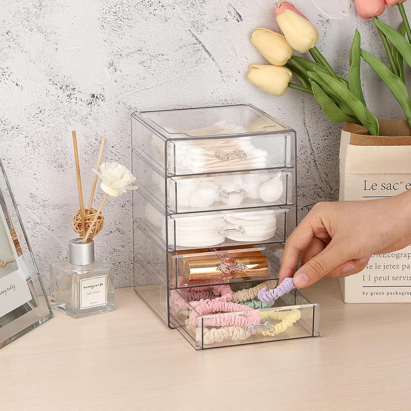 BTSKY Clear Acrylic Storage Organizer with Drawers, 3-Layer Desktop Organizer for Office Essentials, Multi-Purpose Stackable Container for Bathroom Vanity, Desk Makeup Jewelry Container Storage Box