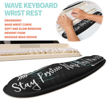 2-in-1 Ergonomic Set, Wave Rise Keyboard Wrist Rest and Massage Bulge Slope Mouse Pad Wrist Support, Cushion Memory Foam Integrated to Relieve Wrist Pain, Black
