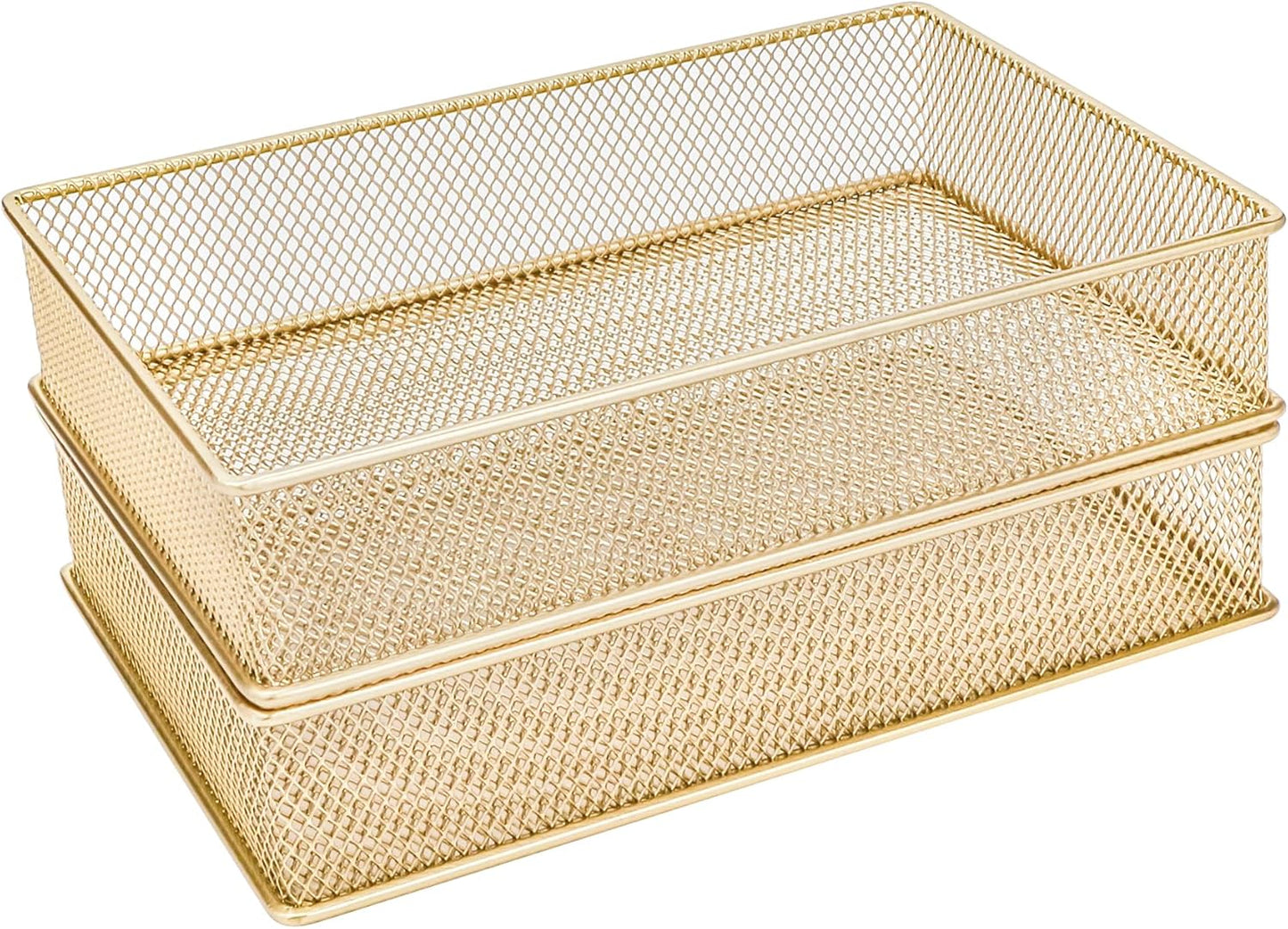 Annova Stackable Mesh Drawer Cabinet and Shelf Organizer Bins Storage Basket School Office Supply Holder Tray- Set of 2 (Gold, 3x3x2 Inch)