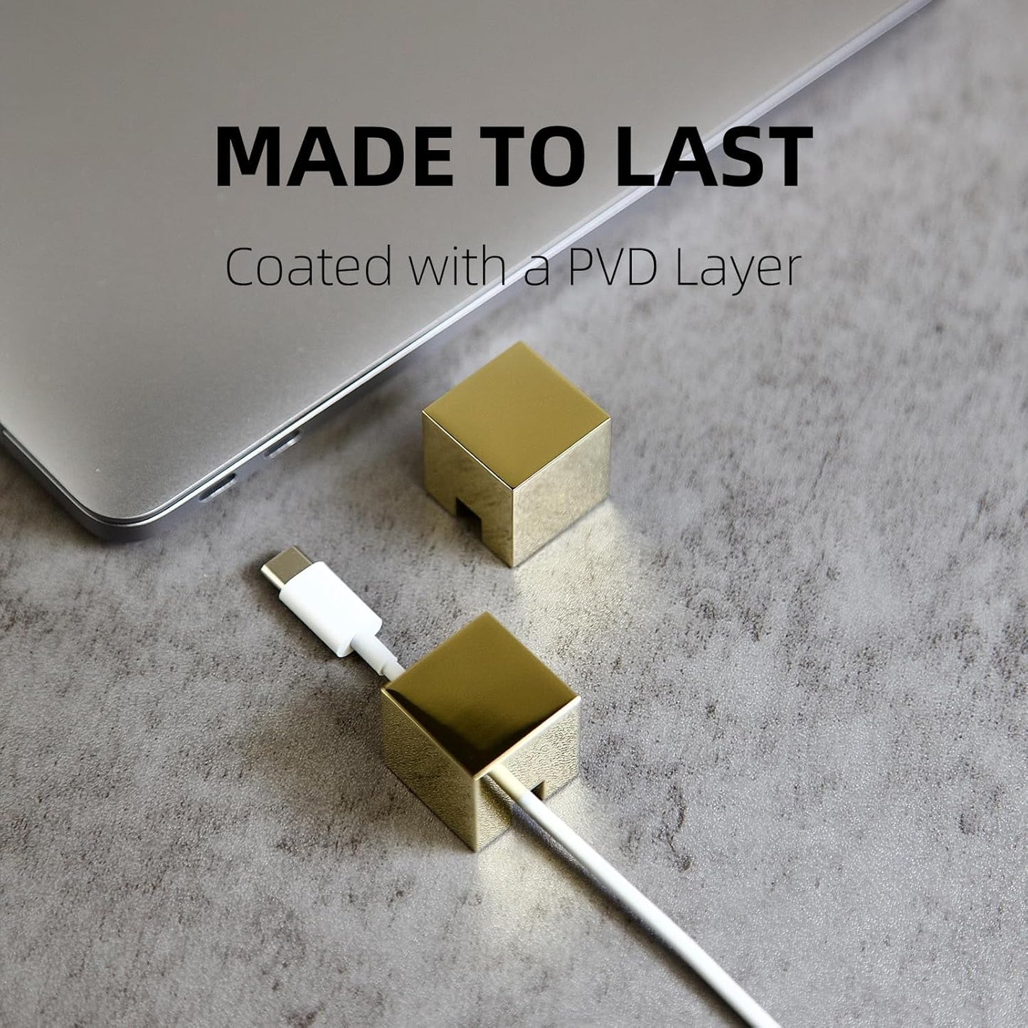 Metal Cord Holder, Weighted Cable Organizer or Management, Heavy Wire Keeper for Nightstand, Desk, Bedside Table - N2U Cube Cords Strap for Lightning, USB-C Phone Charger Cables (Silver - 1 PCS)