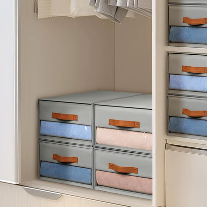 DIMJ Closet Organizers and Storage - Fabric Bins with Drawers for Closet Foldable Clothes Organizers with Clear Window, Stackable Storage Drawers Units for Bedroom, Living Room, 4-Pack, Grey