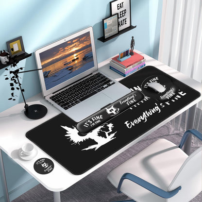 Desk Mat Set + Keyboard and Mouse Pad with Wrist Rest Support,4-in-1 Large Mousepad Computer Mats for Desktop Home & Office-Purple Butterflies