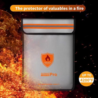Fireproof Document Bag - Waterproof Fireproof Money Bag with Zipper for Cash/Important Documents/Valuables (Seal Protection), 15x11" (A4 Size), Fire Safe Envelope Bag with Reflective Strip