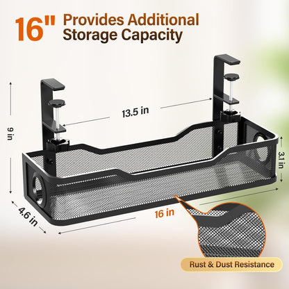 Under Desk Cable Management Tray White, Cinati Wire Organizers No Drill, Cable Tray with Clamp for Wire Management, Cord Organization Box for Office, Home - No Damage to Desk