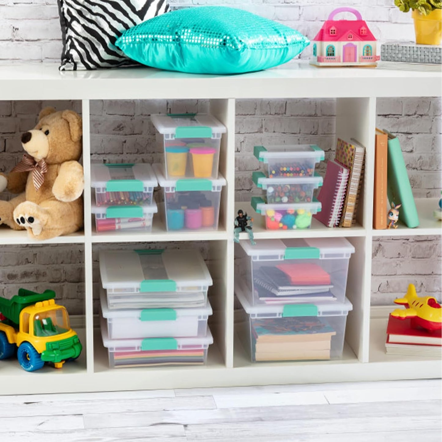 Sterilite 12-Pack Clip Box, Stackable Clear Plastic Bins with Latching Lids, Large - Writing, Arts or Crafts Supplies Storage Containers for Home, Office, Classroom and Workshop Organization