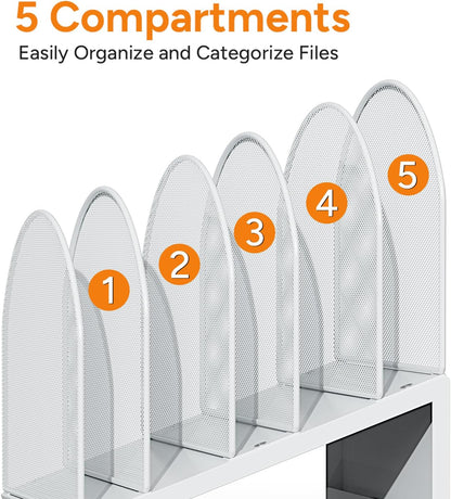 5-Section Desk File Organizer, Metal Mesh Folder Organizer for Documents, Mail & Office Papers (Black)