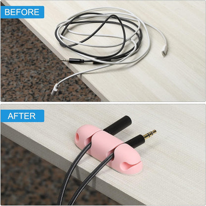 MECCANIXITY 3pcs Cable Clips Cord Organizer for Desk, 4 Slots Silicone Adhesive Cord Holders Organizer Cable Management for USB Charging Cable, Purple