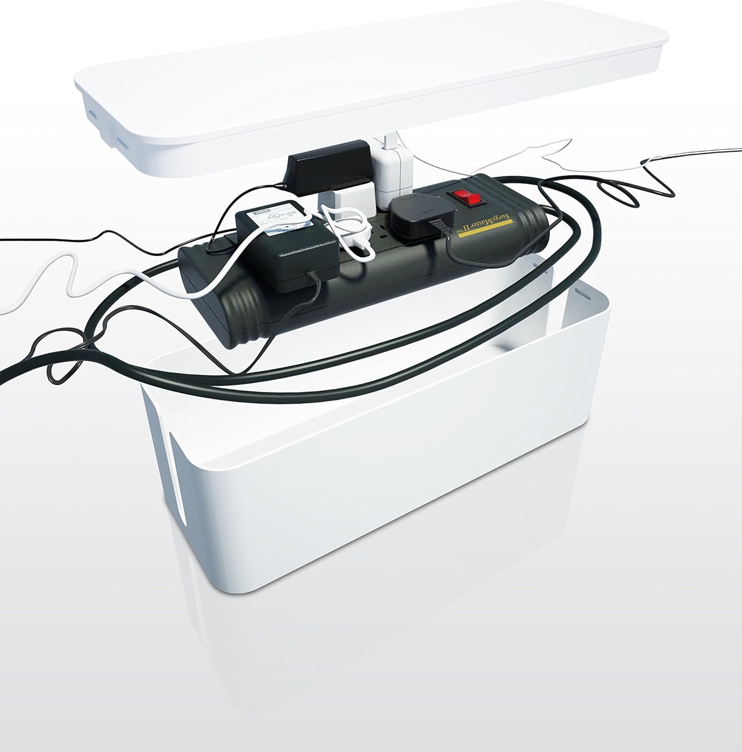Bluelounge CableBox Mini Cable Management with Small Surge Protector, Black (CBM-BL)