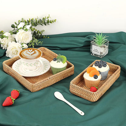 Hipiwe Key Basket Tray for Entryway Table Rattan Serving Tray Handwoven Wicker Baskets Vanity Trays Square Decorative Fruit Trays for Kitchen Counter Bedside Living Room Bathroom, 8.1"