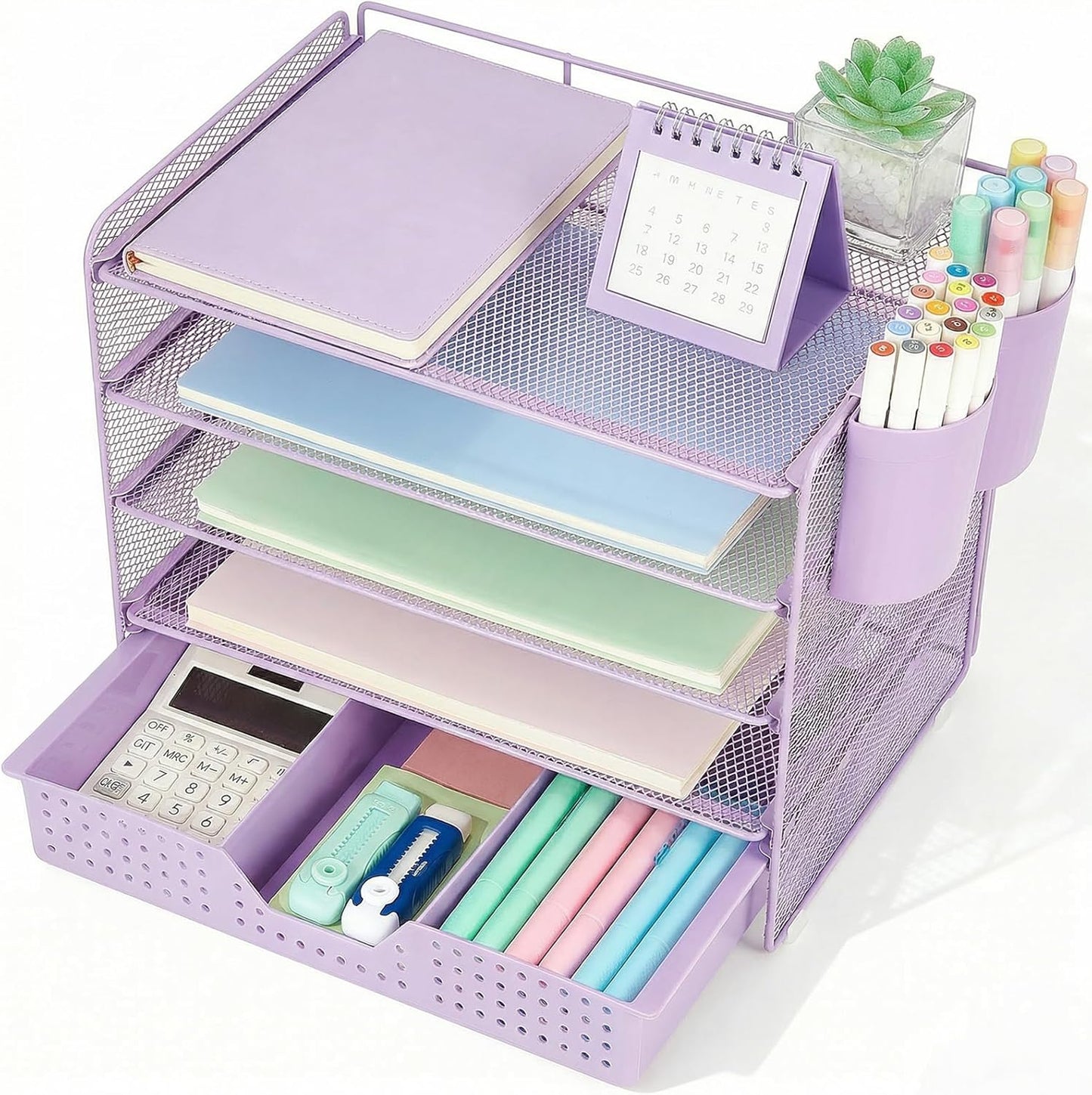 LEKETREE Desk Organizers and Accessories, 5-Tier Paper Letter Tray Organizer with File Holder, Desktop Organizer for Office Supplies (Black)