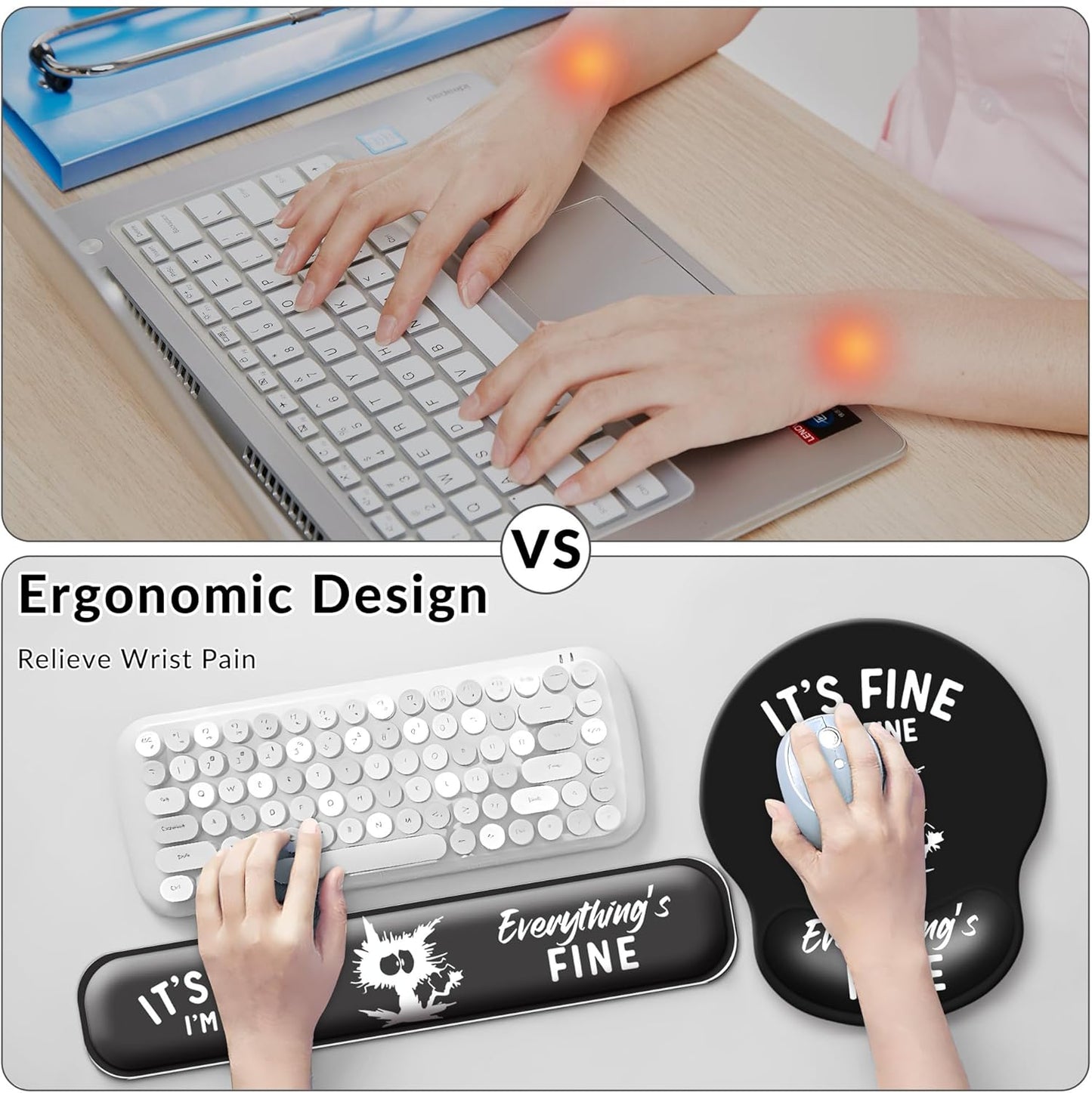 Desk Mat Set + Keyboard and Mouse Pad with Wrist Rest Support,4-in-1 Large Mousepad Computer Mats for Desktop Home & Office-Purple Butterflies