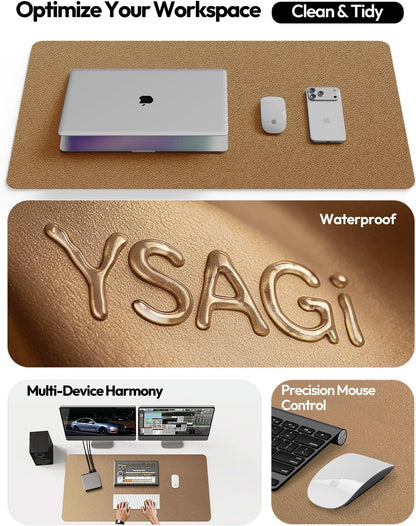 YSAGi Leather Desk Protector, Office Mat, Large Mouse Mat, Non-Slip PU Leather Blotter, Laptop Pad, Waterproof Writing Pad for Office and Home (Light Pink, 23.6" x 13.8") - Colors B