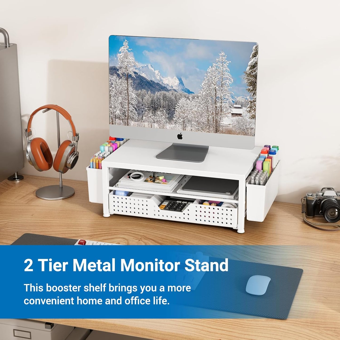 Small Laptop Stand for Desk, Monitor Stand Riser, Office Desk Accessories, Computer Desktop Stand with Drawer for Home, Office, School (Mint Green)