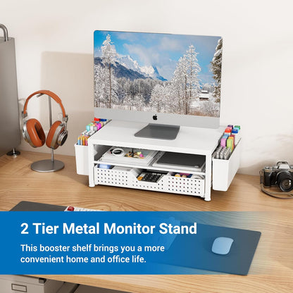 Small Laptop Stand for Desk, Monitor Stand Riser, Office Desk Accessories, Computer Desktop Stand with Drawer for Home, Office, School (Mint Green)
