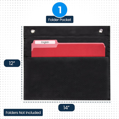 Essex Wares - 7 Pocket File Pocket Chart, Black, Tall - Versatile Wall Hanging File Folder Organizer for Classroom, Office, Home, and More - Wall Folder Organizer - 7 Pockets
