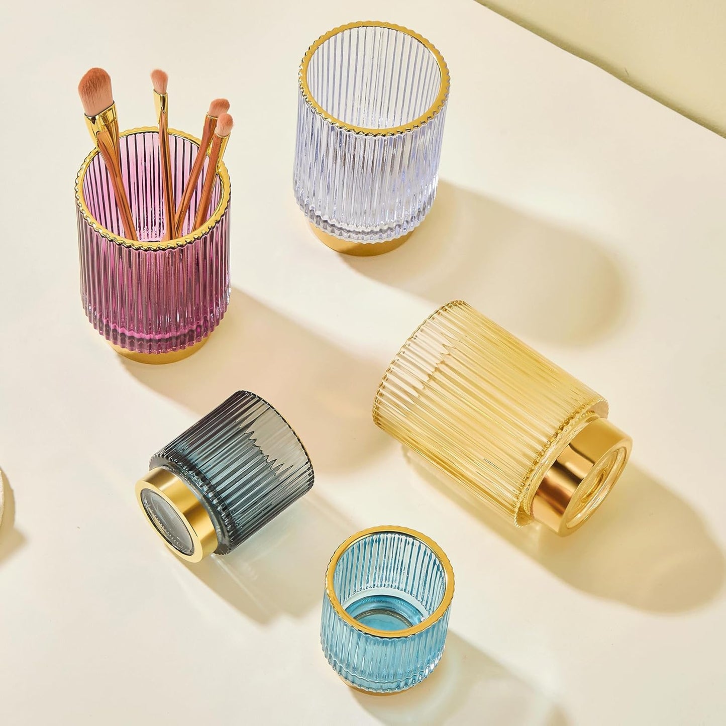 Makeup Brush Holder Organizer,Toothbrush Holders,Desk Pen Pencil Holder,Multifunctional Vintage Glass Brush Cup（L/Green/A3-6-US）