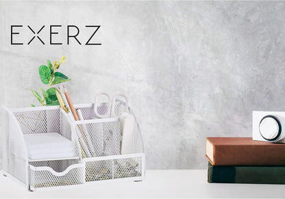 Exerz Desk Organizer Golden Office Desk Accessories Supplies Office Storage Desktop Pencil Pen Holder with Drawer Home Workspace