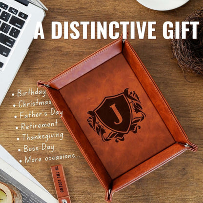 INNObeta Initial Valet Tray, Desktop Storage Organizer, PU Leather Bedside Tray Key Coin Holder, Personalised Gifts for Men, Birthday, Christmas, Letter S