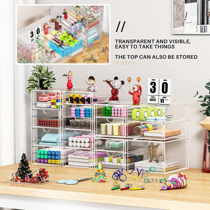 caktraie Versatile Acrylic Makeup Organizer, Drawer Organizer - Transparent Desktop Storage for Cosmetics, Office Supplies & More - Clear Organizer for Home & Office Use