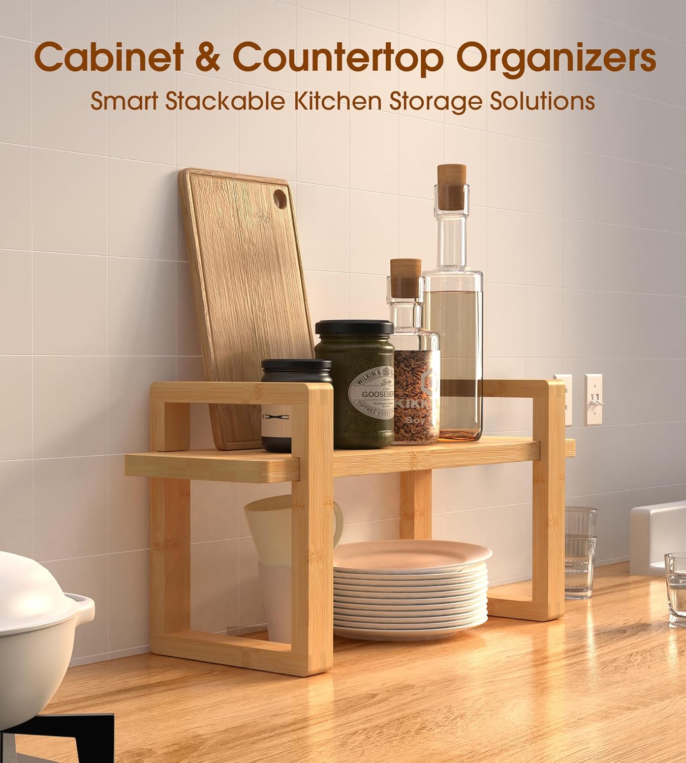 Small Adjustable Desk Bookshelf Organizer – Open Bookend Shelf Flexible to Fit as Much or as Little with Slide-in Joints | Portable, Reversible for Class, Dorm, Home Office | Bamboo