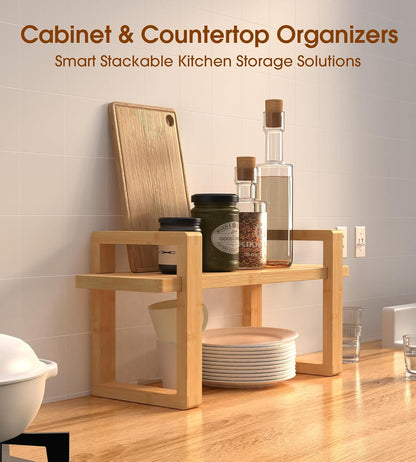 Small Adjustable Desk Bookshelf Organizer – Open Bookend Shelf Flexible to Fit as Much or as Little with Slide-in Joints | Portable, Reversible for Class, Dorm, Home Office | Bamboo