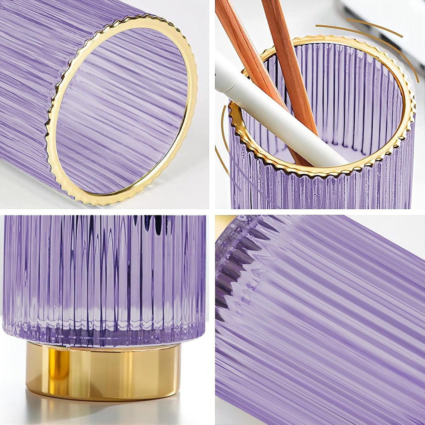 DASITON Makeup Brush holder Organizer,Crystal Cosmetic Makeup Brush Glass Brushes Storage Holder, Vintage Make Up Brush Cup Pen Pencil Holder striped vase(Coffee S)