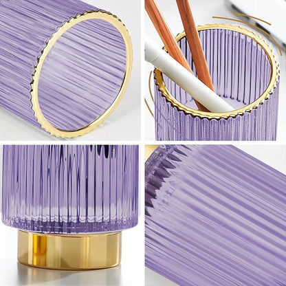DASITON Makeup Brush holder Organizer,Crystal Cosmetic Makeup Brush Glass Brushes Storage Holder, Vintage Make Up Brush Cup Pen Pencil Holder striped vase(Coffee S)