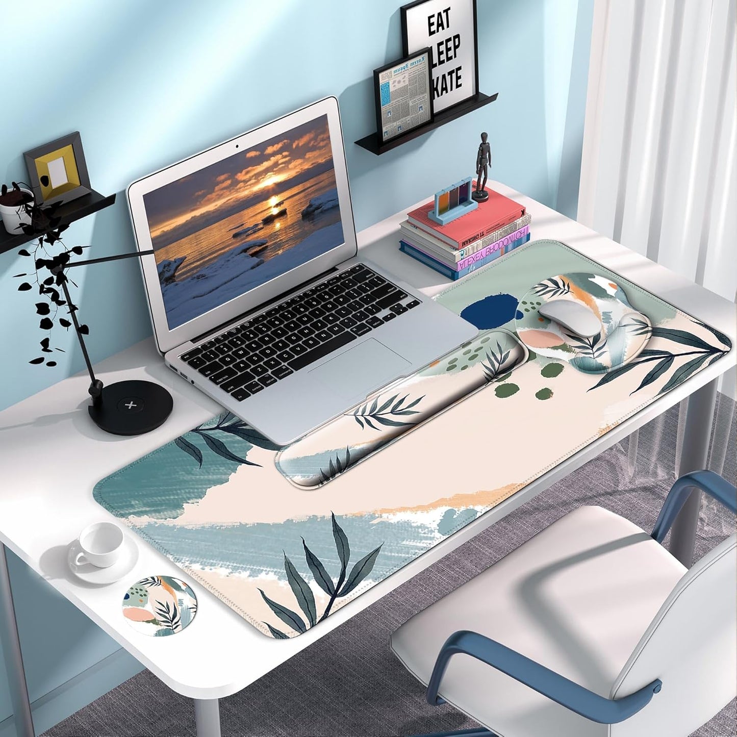 Desk Mat Set + Keyboard and Mouse Pad with Wrist Rest Support,4-in-1 Large Mousepad Computer Mats for Desktop Home & Office-Purple Butterflies