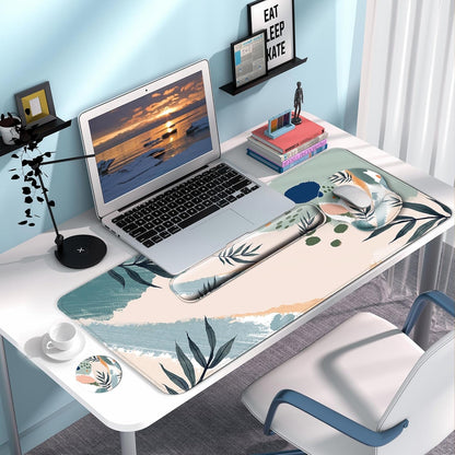 Desk Mat Set + Keyboard and Mouse Pad with Wrist Rest Support,4-in-1 Large Mousepad Computer Mats for Desktop Home & Office-Purple Butterflies