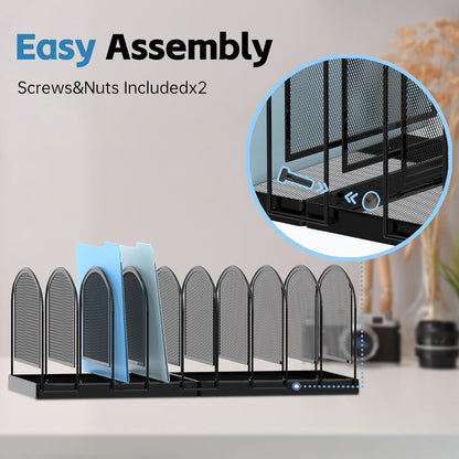 SUPEASY File Organizer for Desk, 5-Section Mesh Desk Organizer, Vertical File Holder Desktop Organizer File Sorter, File Folder Holder for Office Supplies, Black