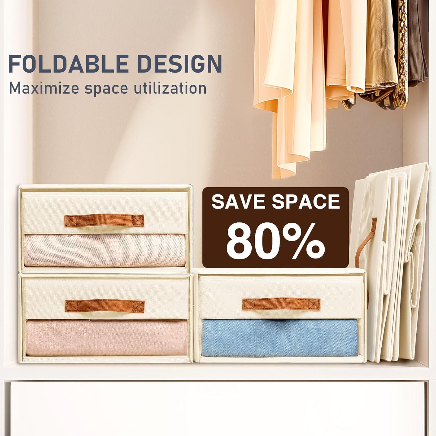 DIMJ Closet Organizers and Storage - Fabric Bins with Drawers for Closet Foldable Clothes Organizers with Clear Window, Stackable Storage Drawers Units for Bedroom, Living Room, 4-Pack, Grey