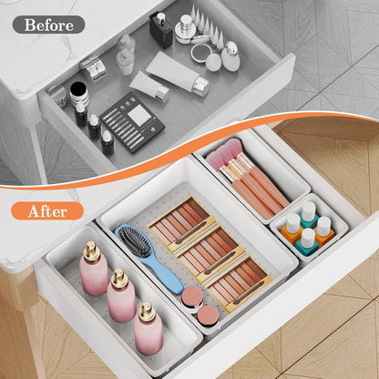 SpaceHacks 25 PCS Plastic Drawer Organizer Set, 4-Size Versatile Organizer Tool Trays & storage Bins for Makeup, Jewelry, and Gadgets in Bathroom, Bedroom and Office,Clear Black