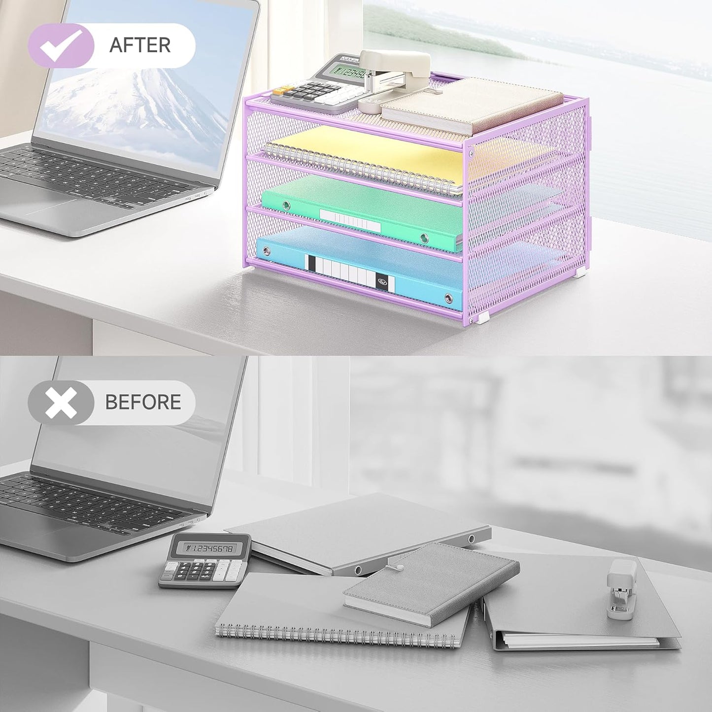 Lavatino 3-Tier Letter Tray Desk Paper Organizer – Black Mesh Metal File Tray Organizer for Desk, Office Supplies & Home Organization | Fits A4/Letter Paper, Mail, Magazines and Office Accessories