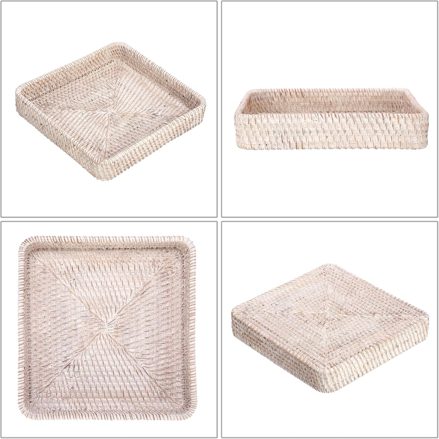 Hipiwe Key Basket Tray for Entryway Table Rattan Serving Tray Handwoven Wicker Baskets Vanity Trays Square Decorative Fruit Trays for Kitchen Counter Bedside Living Room Bathroom, 8.1"